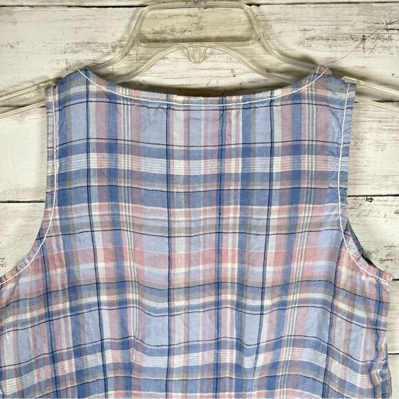 J.Jill Love Linen Plaid A-line Maxi Dress Rain Drop Blue Pink W/Pockets XS Pet - Picture 6 of 11